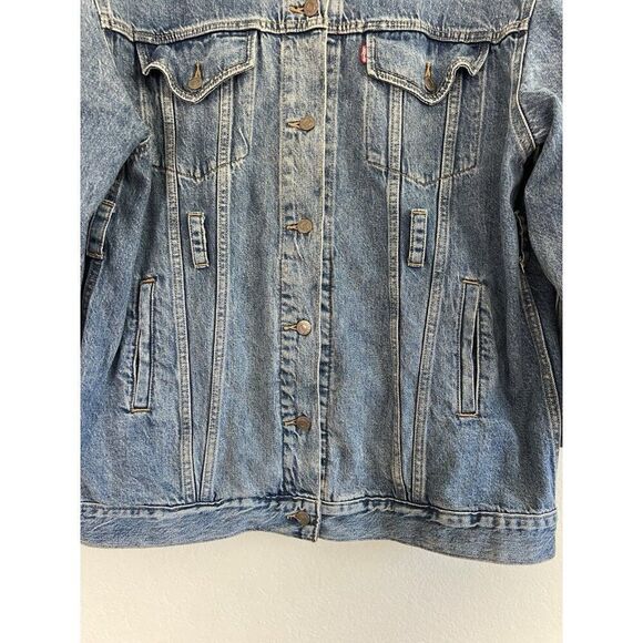 Levi's Premium Men’s Original Dark Blue Denim Trucker Jean Jacket Size Small - Picture 8 of 10